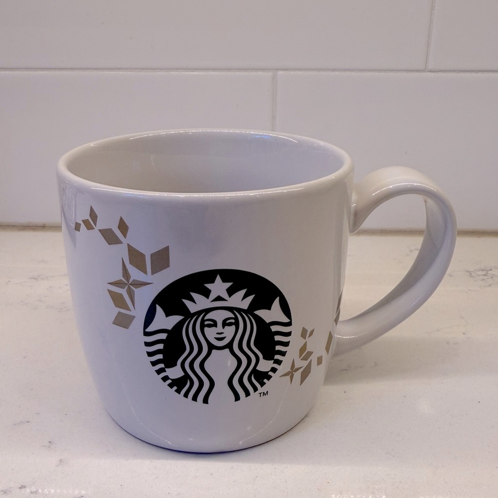 Starbucks White and Gold Mug - Holiday 2013